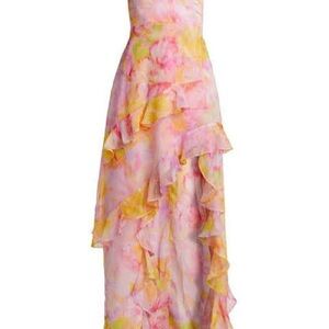 Amanda Uprichard Pink and Yellow Floral Maxi Dress